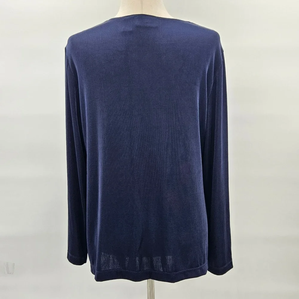 Navy Blue Embroidered Mesh Front Hook‎ and Eye Cardigan Long Sleeve V-Neck